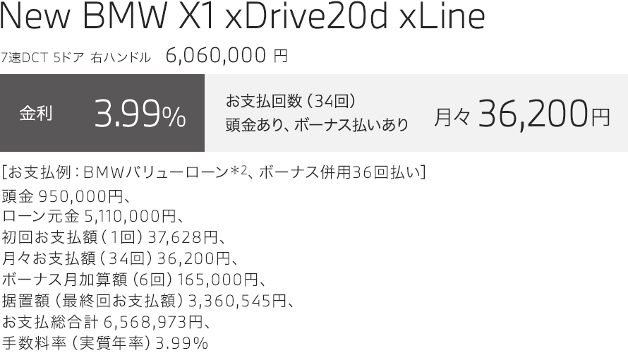 New BMW X1 xDrive20d xLine　お支払い例