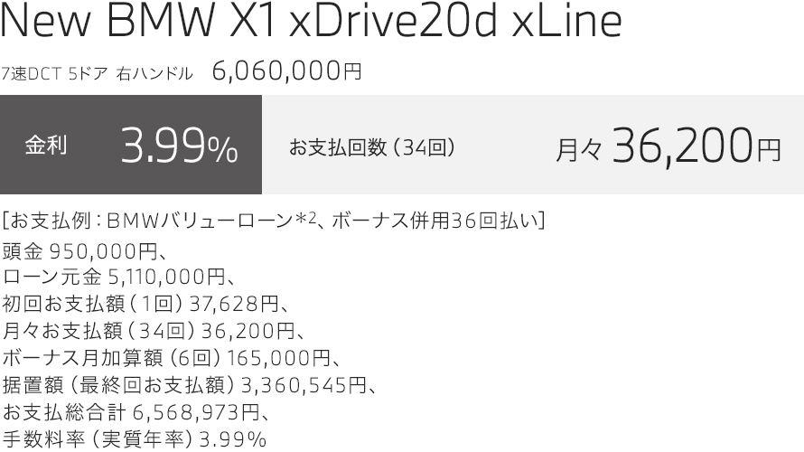 New BMW X1 xDrive20d xLine お支払い例