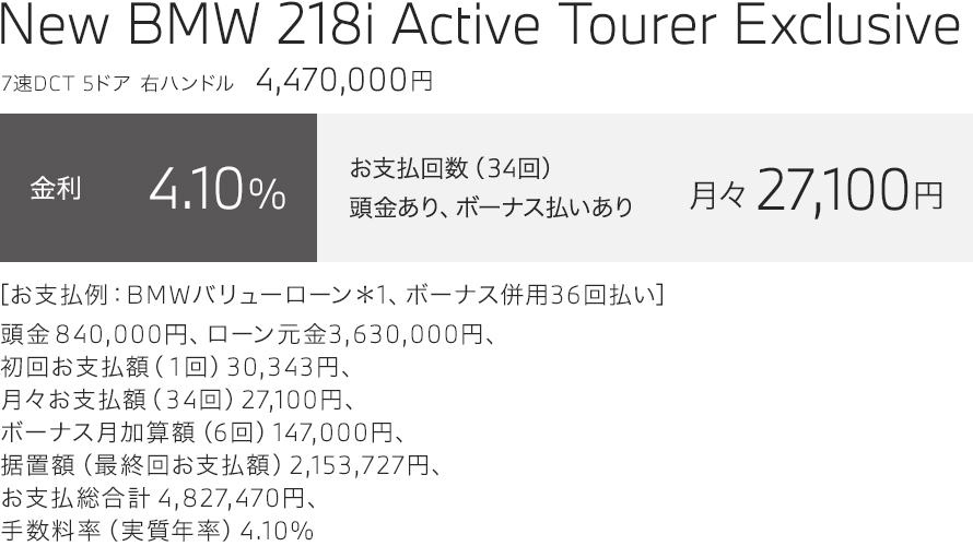 New BMW 218i Active Tourer Exclusive　お支払い例