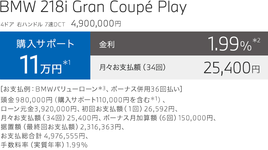 BMW 218i Gran Coupe Play お支払い例