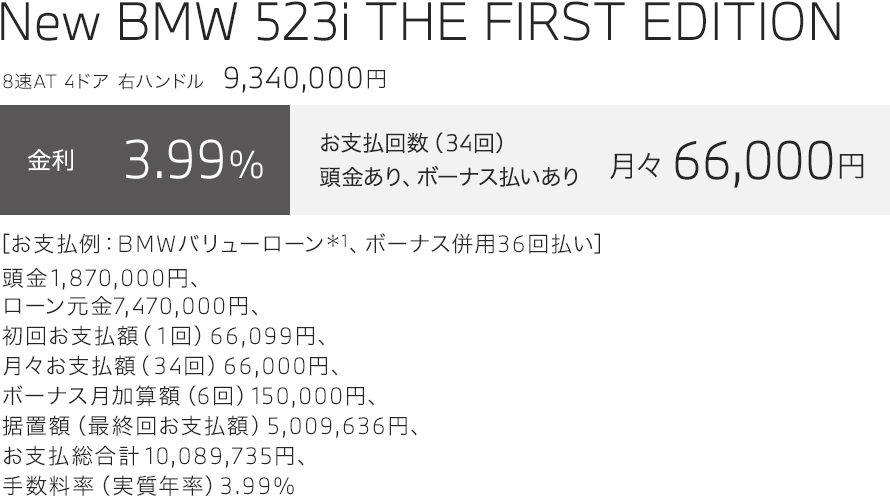 New BMW 523i THE FIRST EDITION　お支払い例