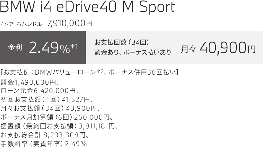 BMW i4 eDrive40 M Sport　お支払い例